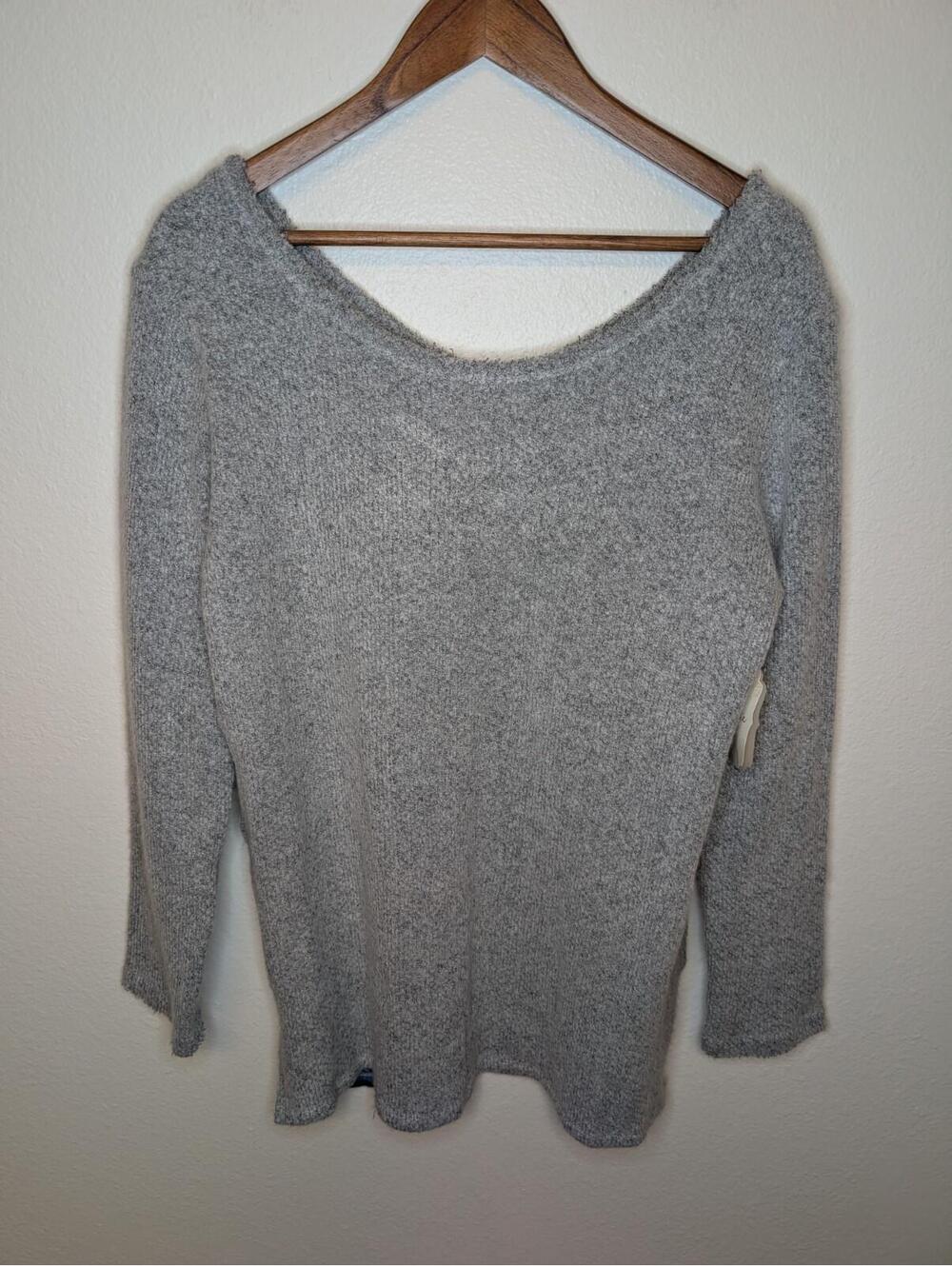 Altar'd State Moth Gray Handkerchief Hem Blue Plaid Back Sweater Size M NWT